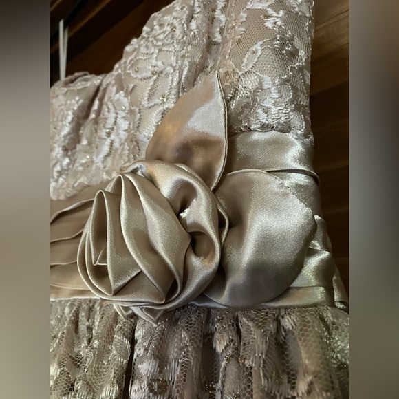 City Studio Macy’s Brand Strapless Gold Zip Dress NWT Lace W/ Rose Size 1 Women - Picture 2 of 7